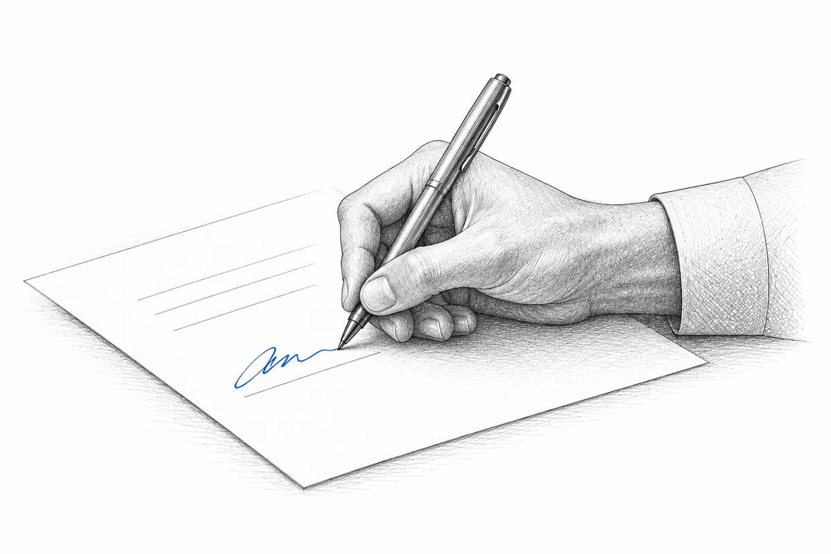 A person signs a document: preparation and personal authorization are separate steps.